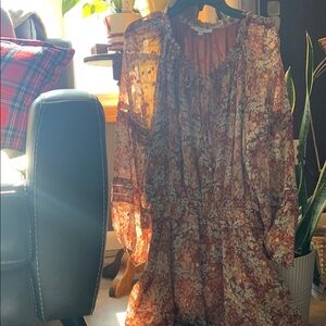 Fate Orange and Brown Tiered Ruffled Long Sleeve Sundress